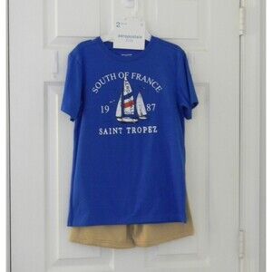 Aeropostale Kids 2 Piece Set Boating Tee Elastic Waist Shorts Pockets NWT